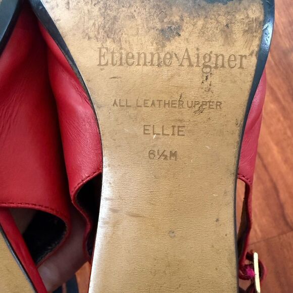 Vtg Etienne Aigner Leather Square Toe Red Loafer Sling Back Heels Sz 6.5 - Picture 7 of 15
